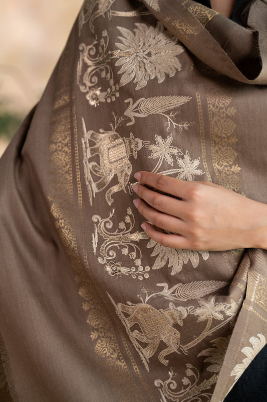 Elephant Motif Embroidered Stole