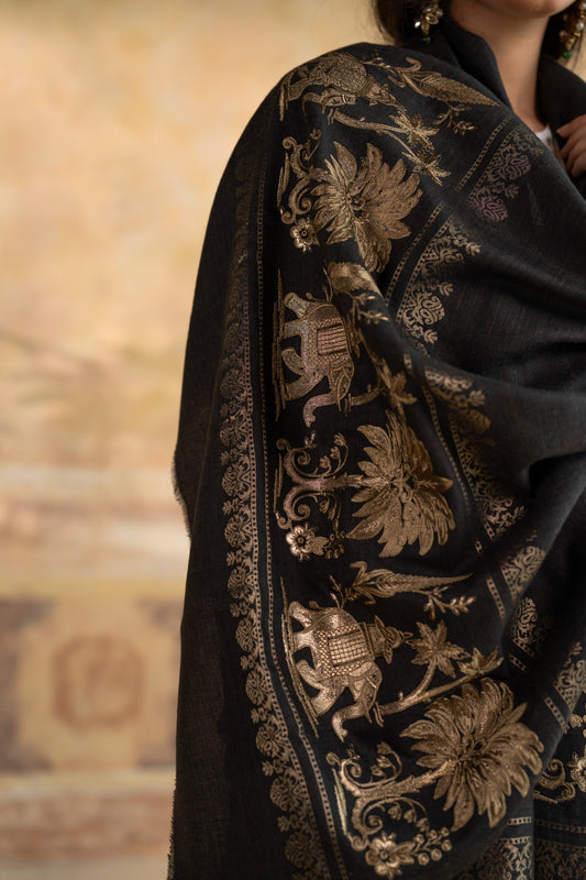 Elephant Motif Embroidered Stole