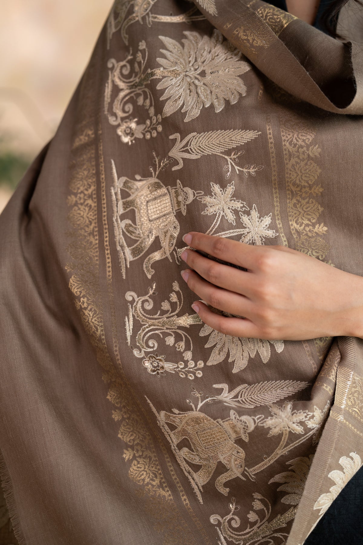 Elephant Motif Embroidered Stole