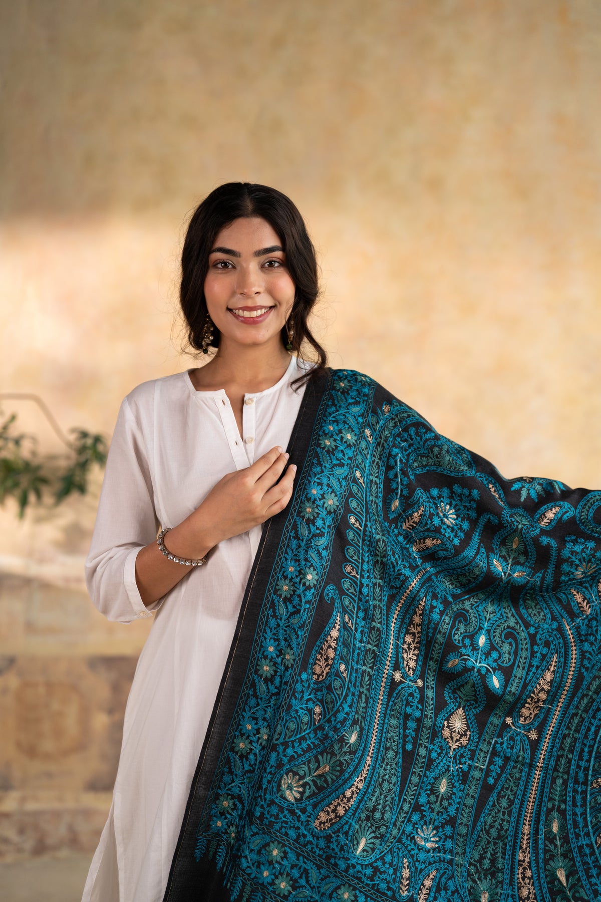 Paisley Lattice Embroidered Stole