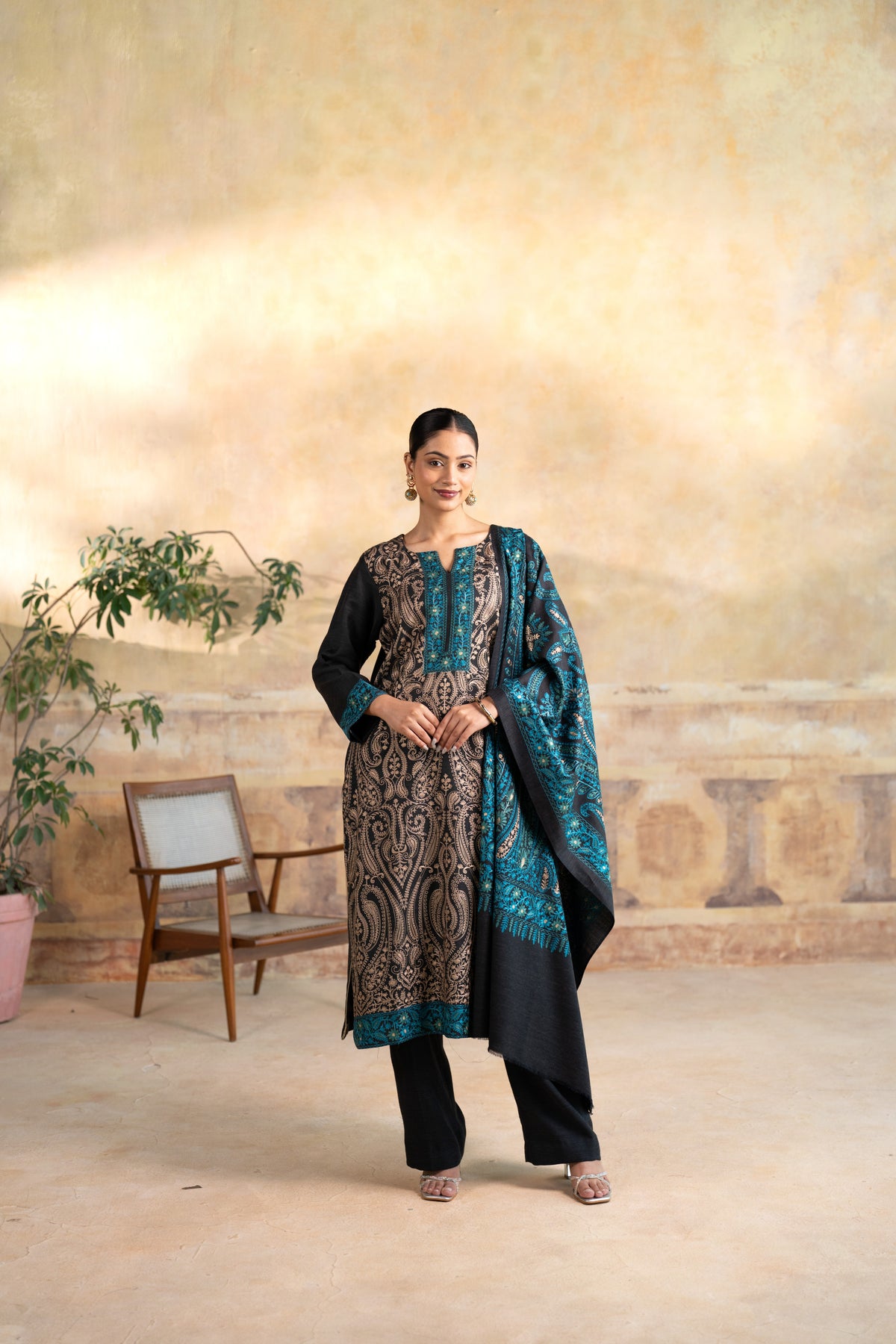 Contrast Dupatta Embroidered Suit