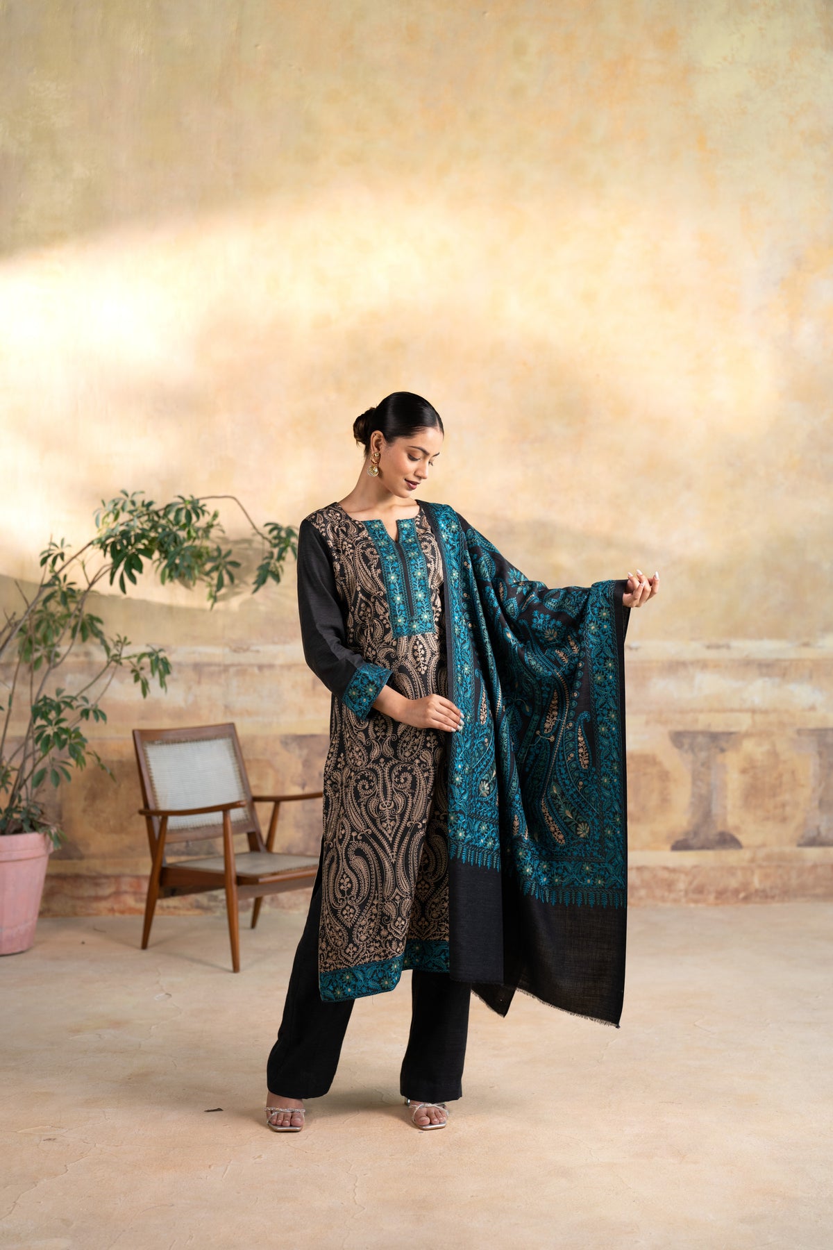 Contrast Dupatta Embroidered Suit