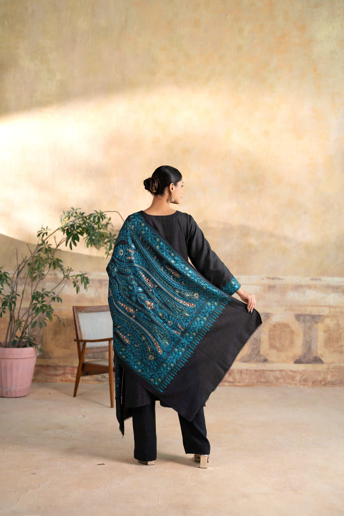 Contrast Dupatta Embroidered Suit