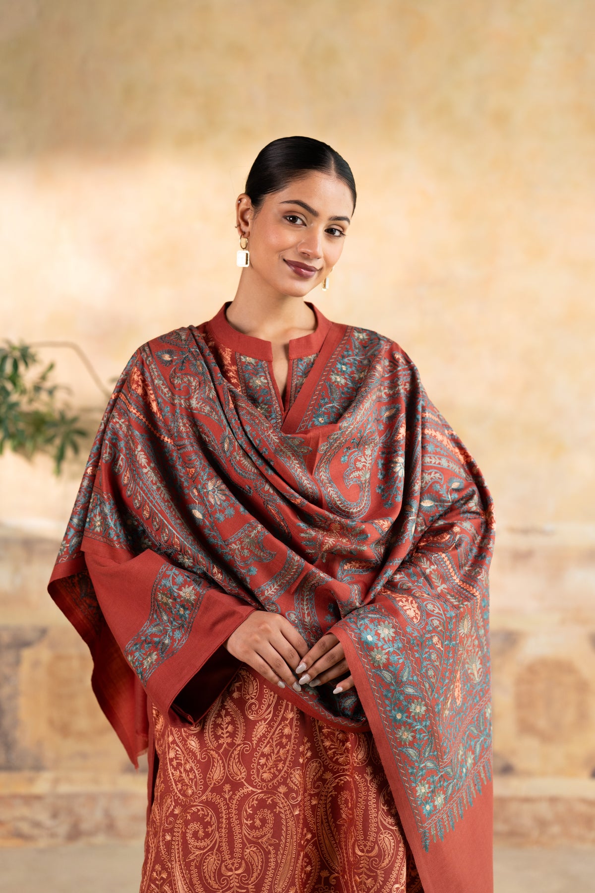 Contrast Dupatta Embroidered Suit
