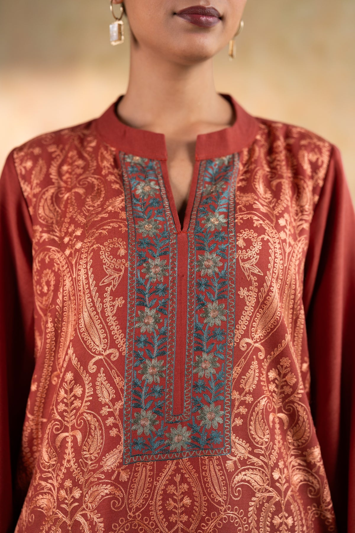 Contrast Dupatta Embroidered Suit