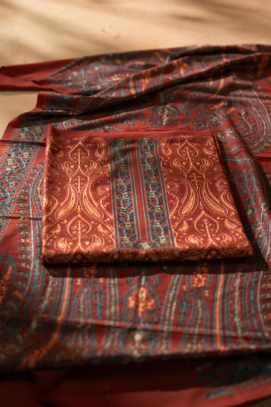Contrast Dupatta Embroidered Suit