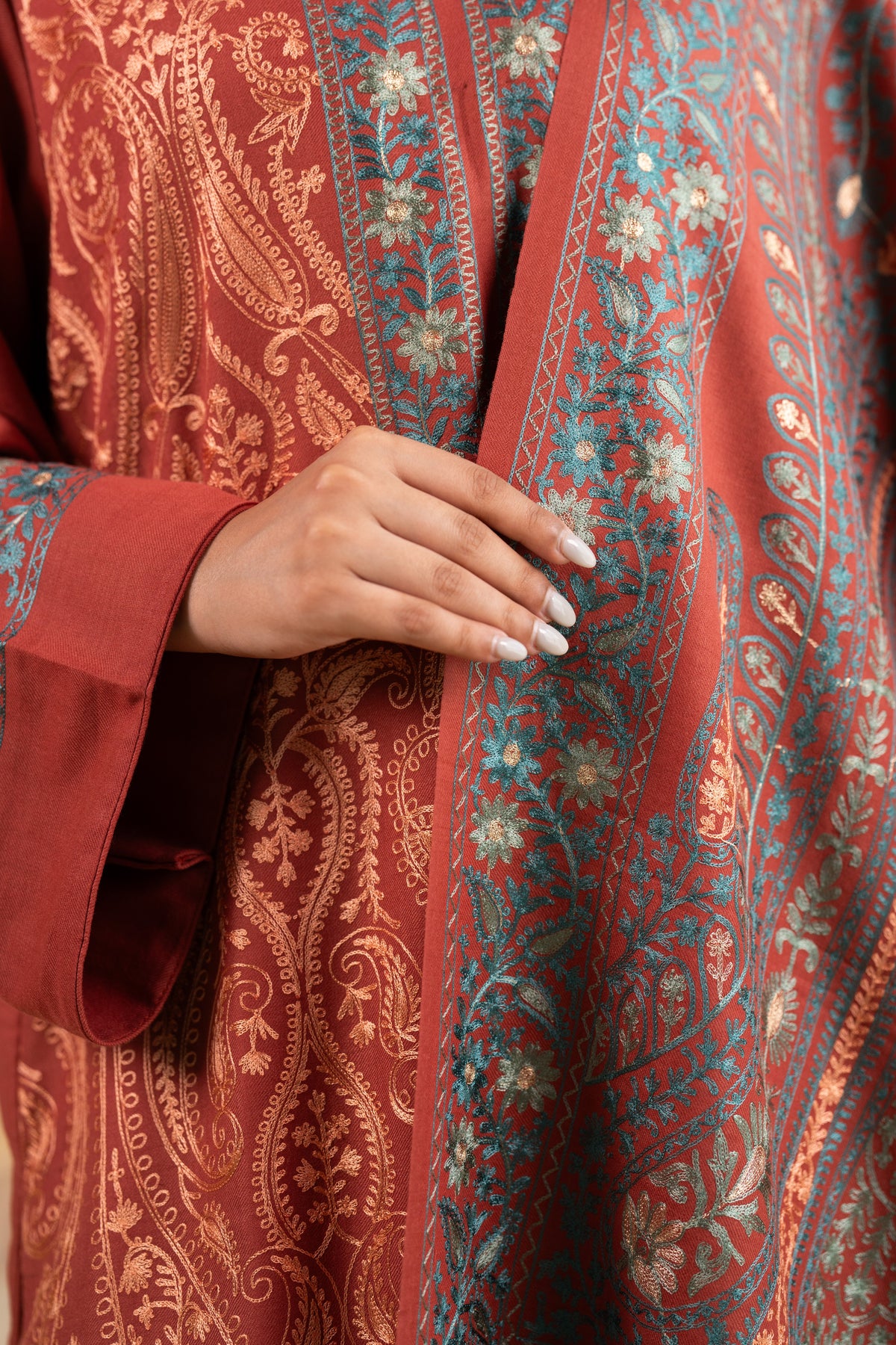 Contrast Dupatta Embroidered Suit