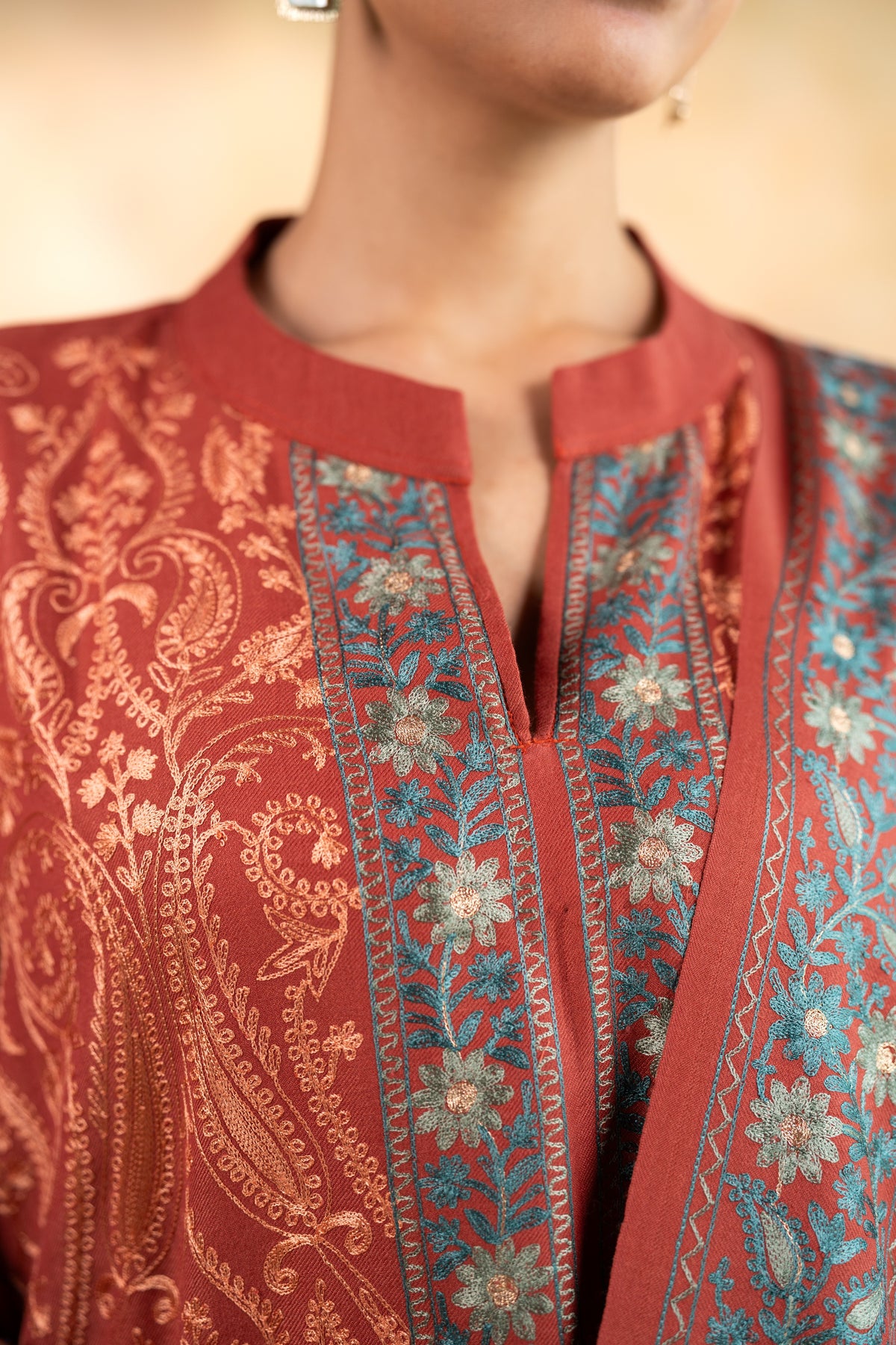 Contrast Dupatta Embroidered Suit