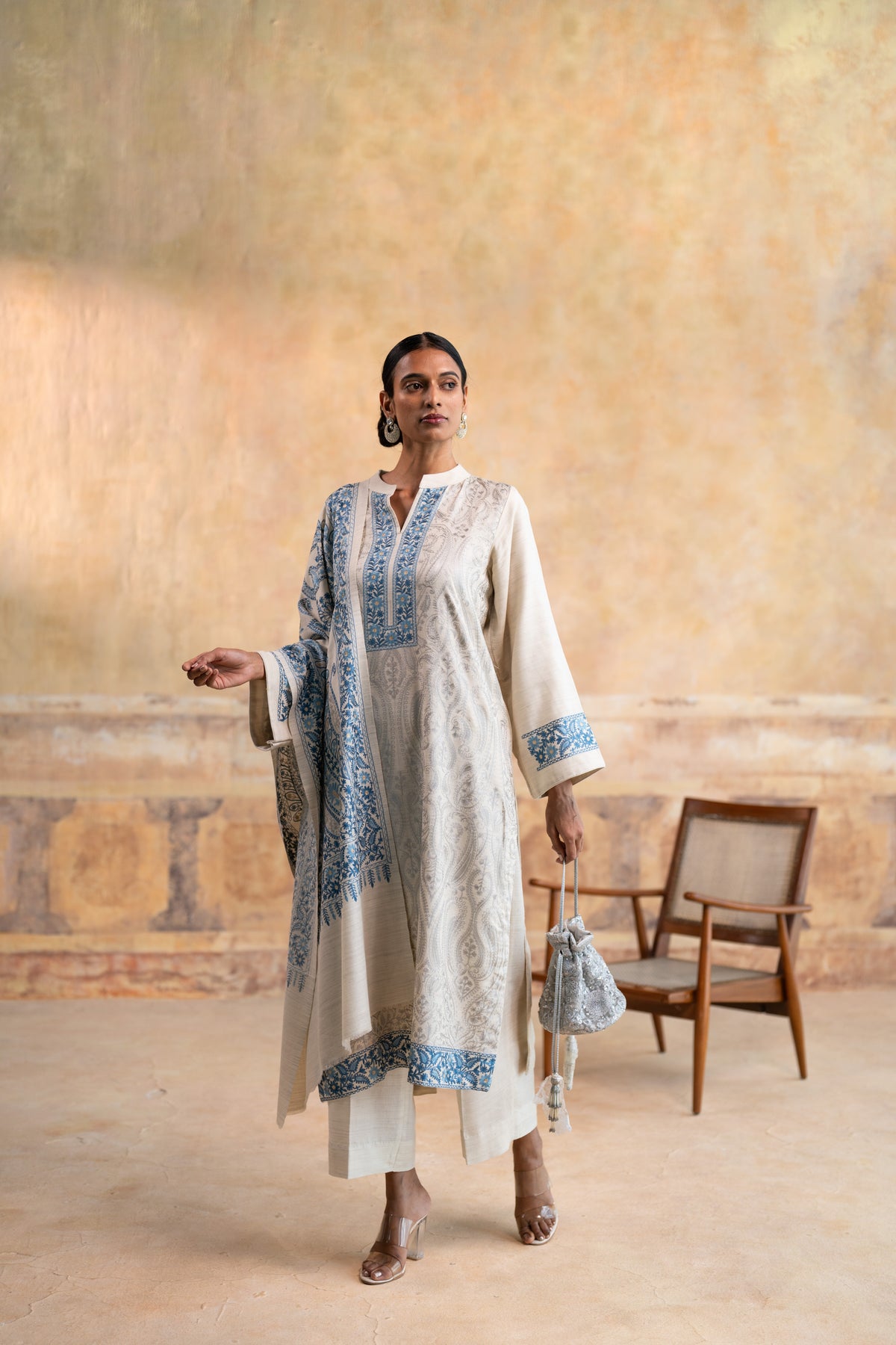 Contrast Dupatta Embroidered Suit