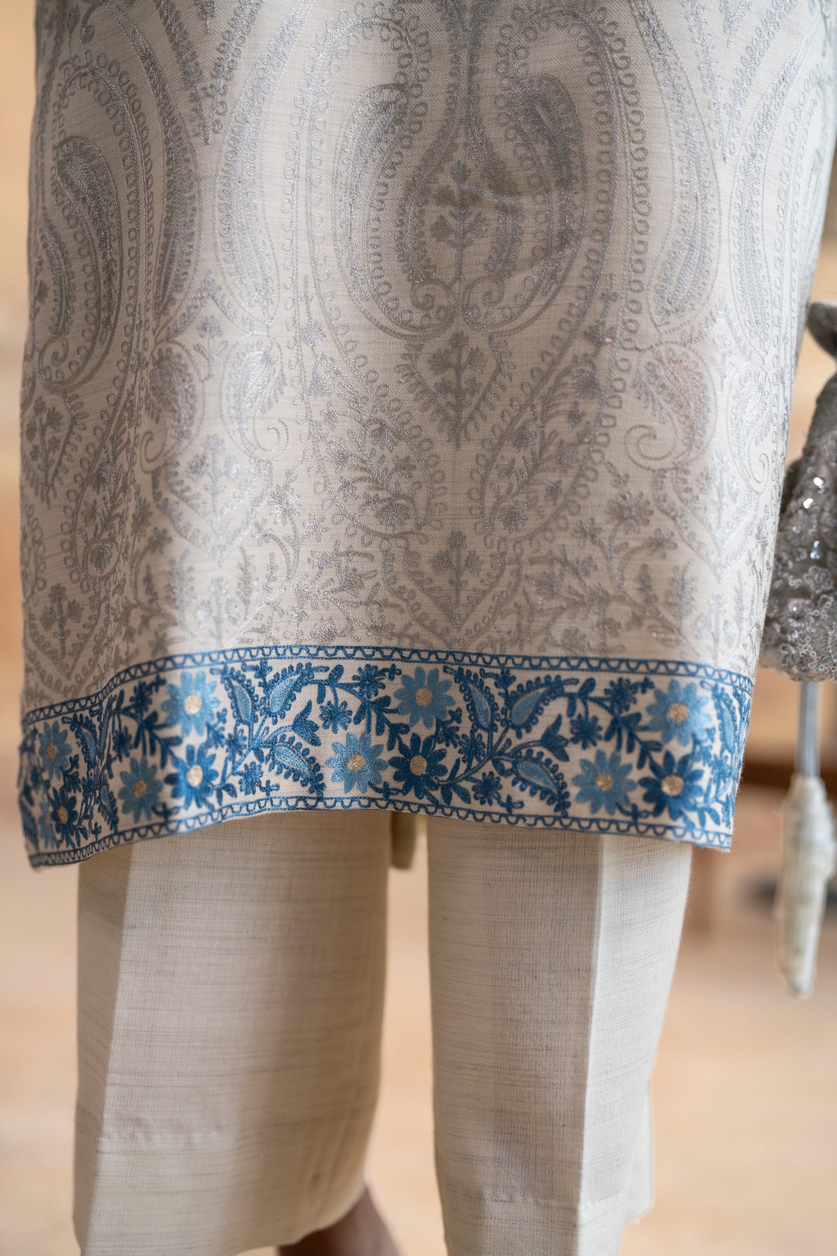 Contrast Dupatta Embroidered Suit