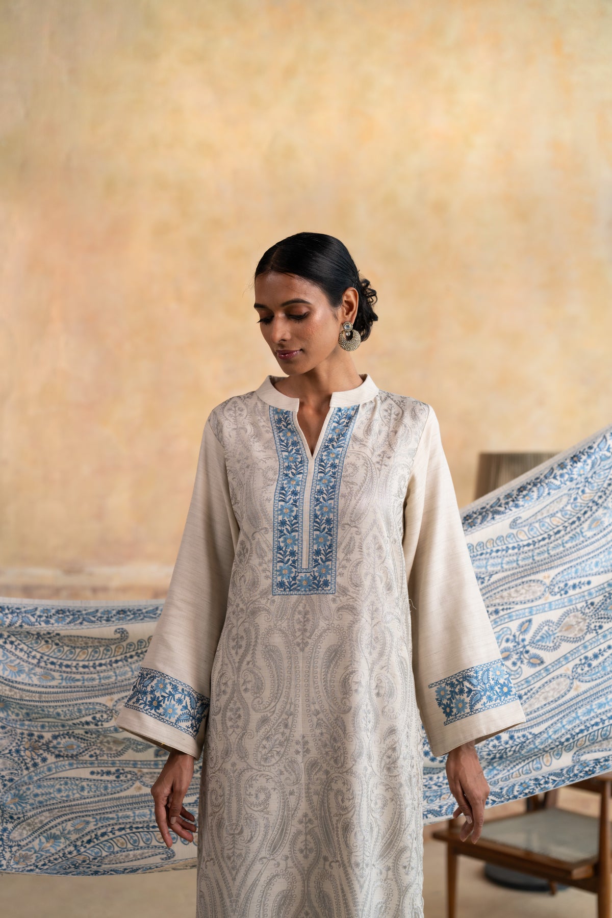 Contrast Dupatta Embroidered Suit