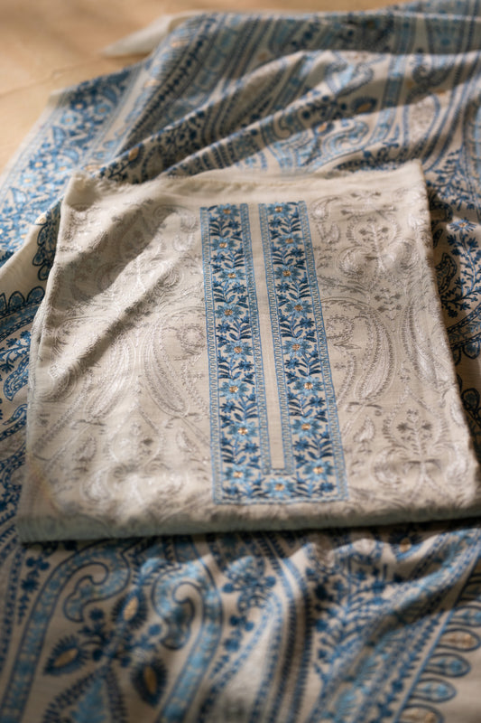 Contrast Dupatta Embroidered Suit