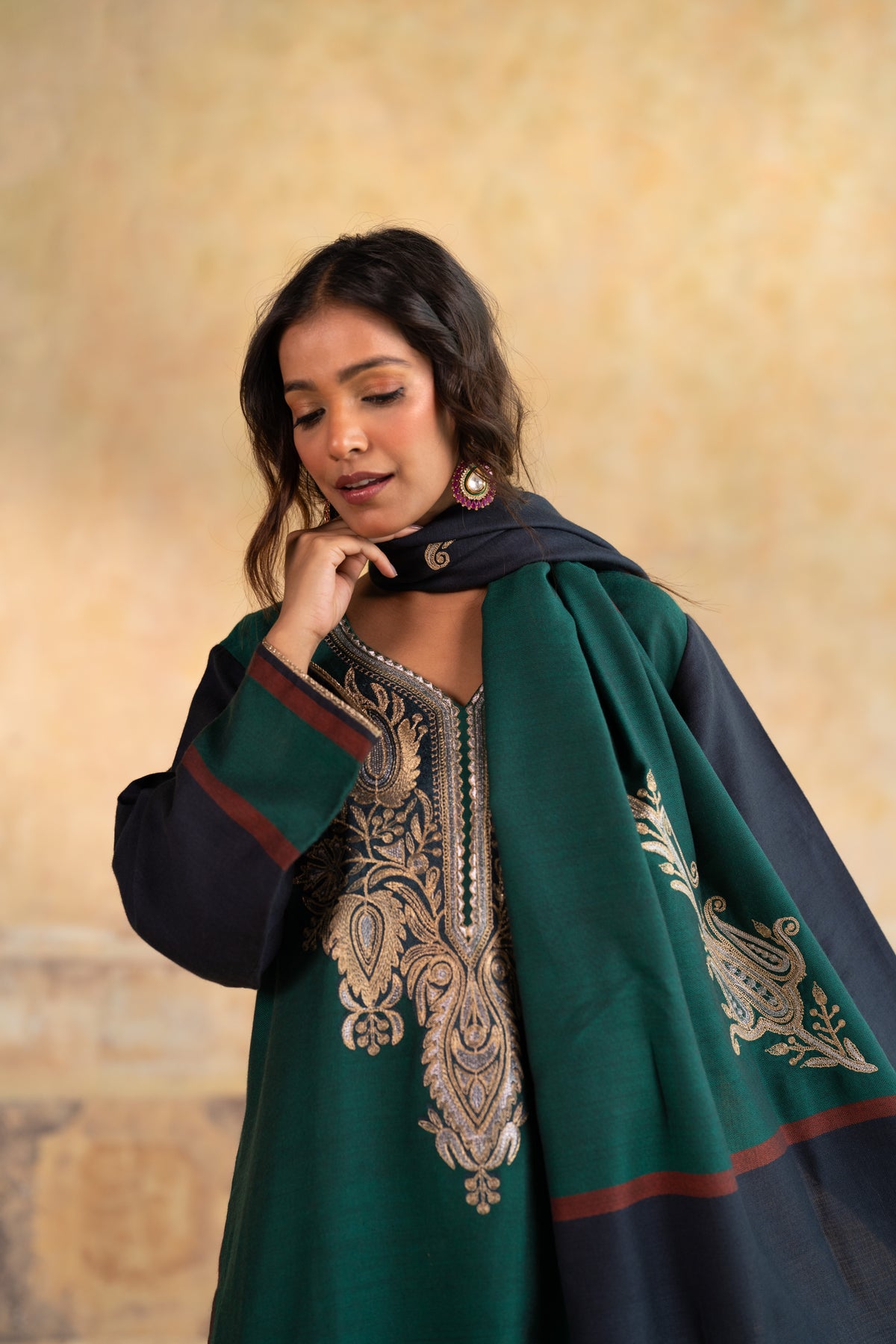 Bed Neck Embroidered Suit