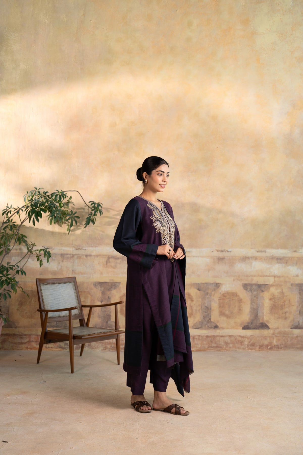Bed Neck Embroidered Suit