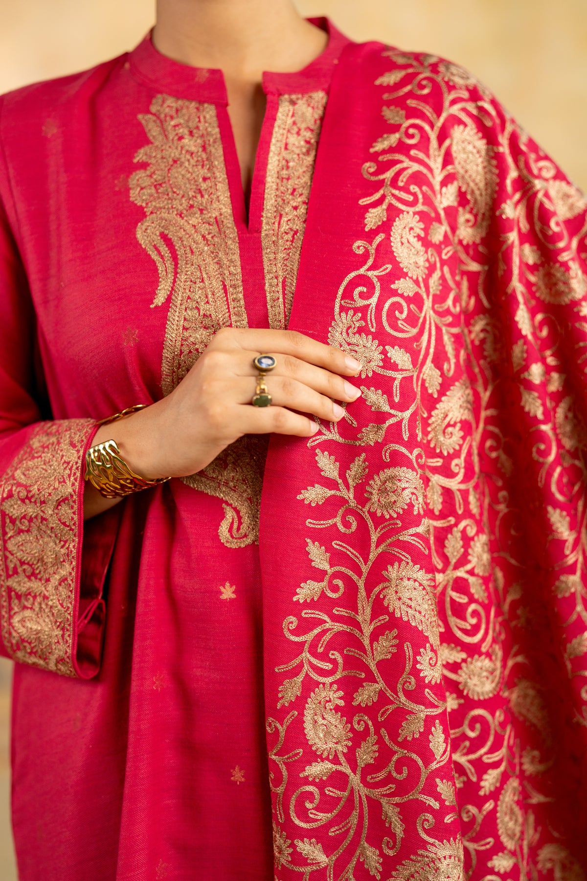 Zari Neckline Embroidered Suit