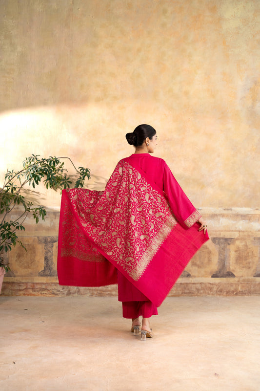 Zari Neckline Embroidered Suit